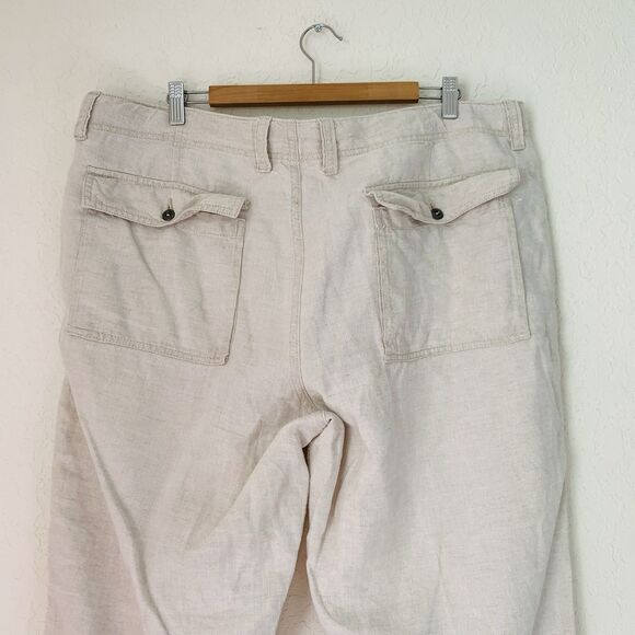 Old Navy Loose 100% Linen Pants Mens 38x30 Beige Straight Flat Front Beach Y2K - Picture 4 of 11